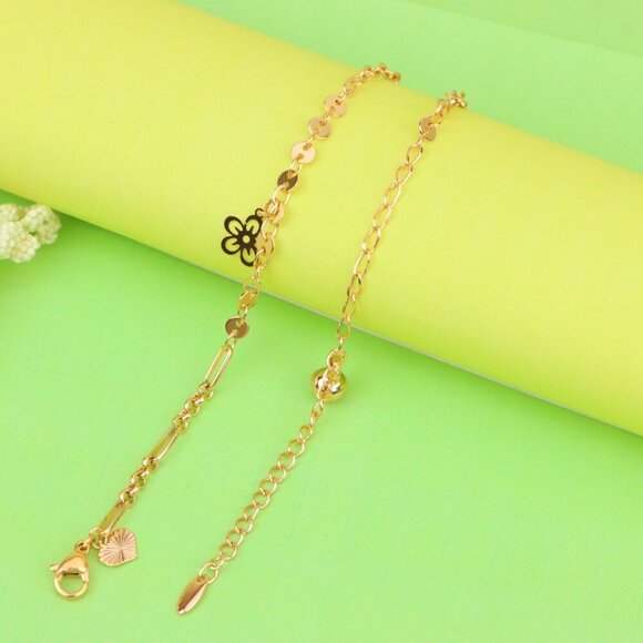 "Rose Gold Anklet with Flower & Peace Charms, XPAL1171 - Picture 2 of 12